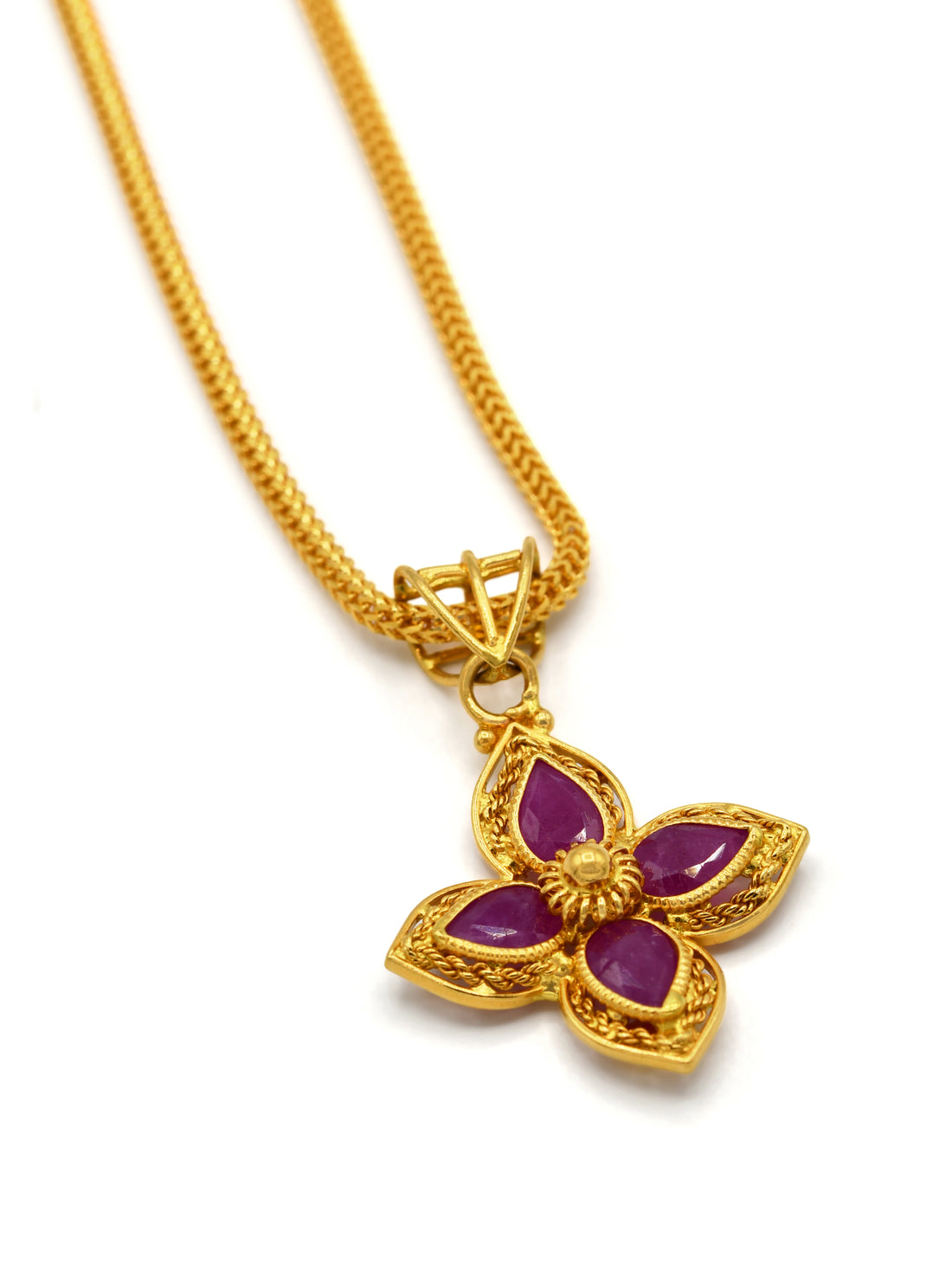 22ct Gold Pink CZ Flower Pendant