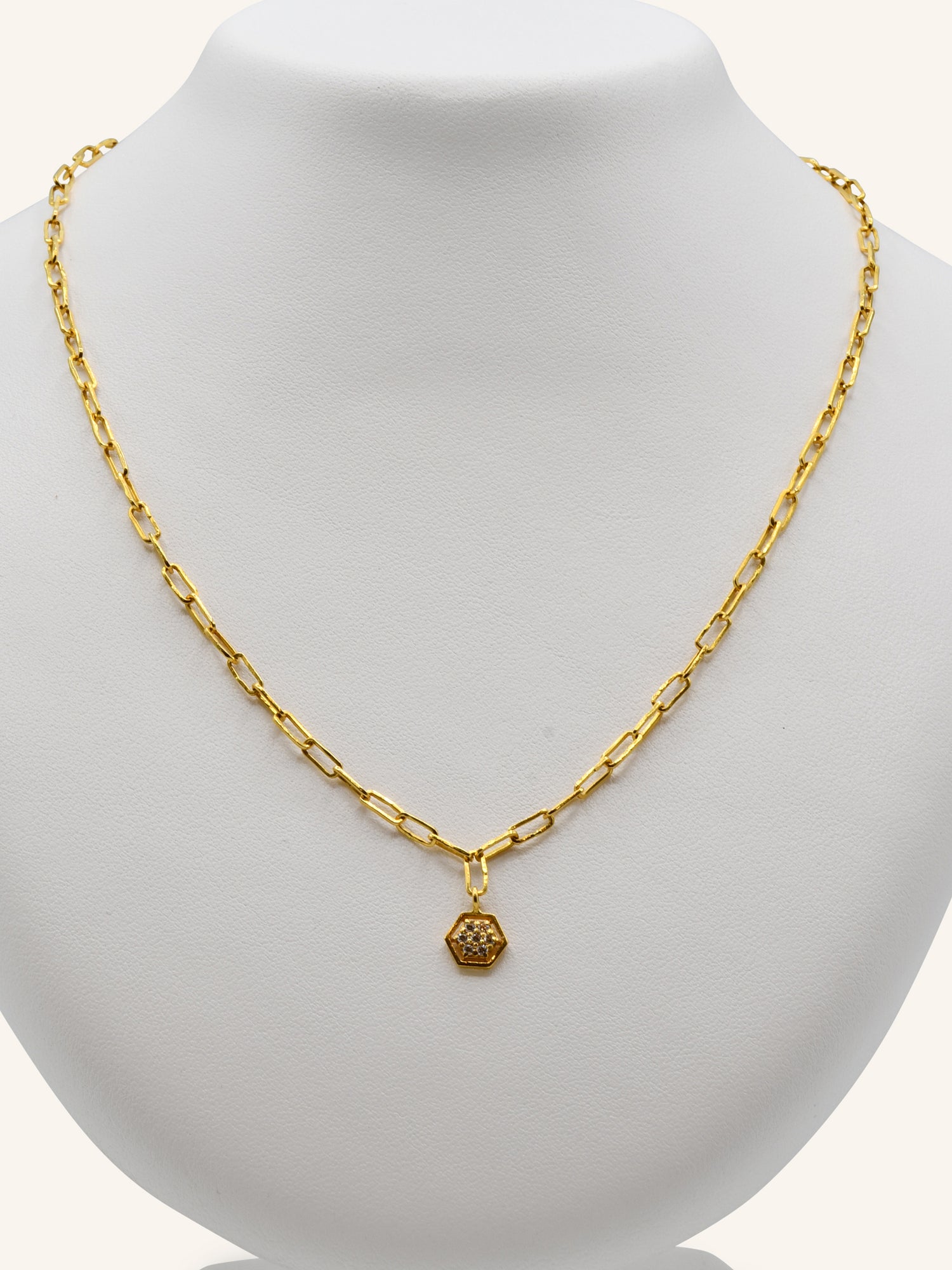 22ct Gold CZ Paperclip Fancy Chain - Roop Darshan