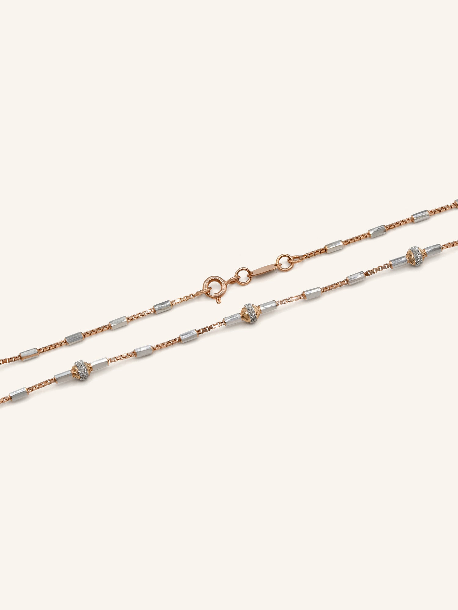 18ct Rose Gold Two Tone Ball Fancy Chain - Roop Darshan