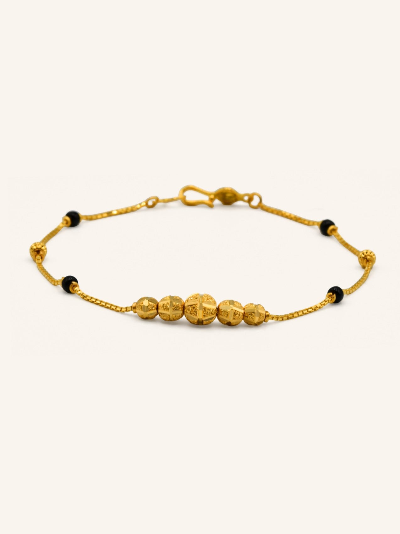 22ct Gold Ball Black Beads Ladies Bracelet - Roop Darshan