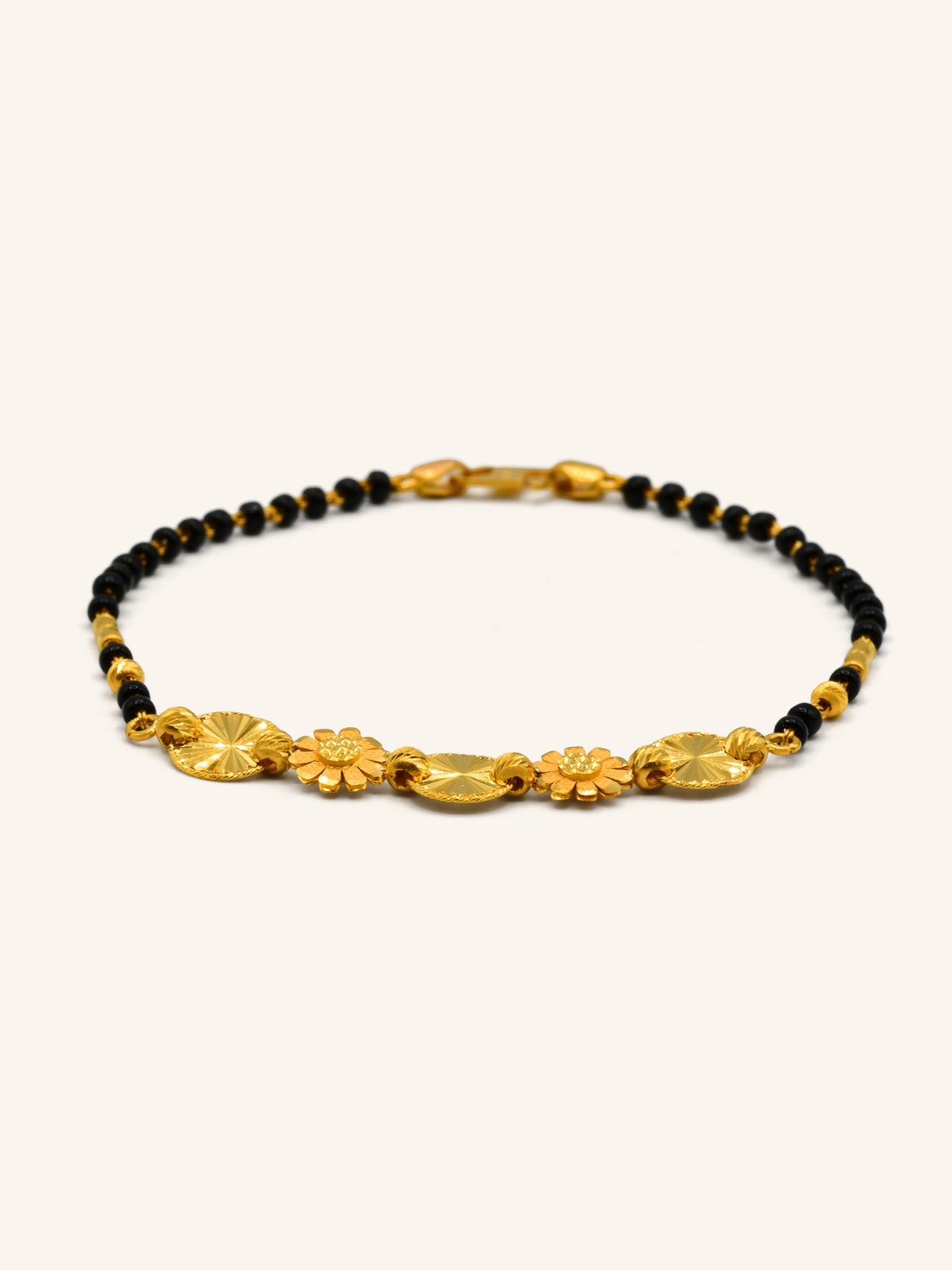22ct Gold Ladies Flower Black Beads Bracelet - Roop Darshan