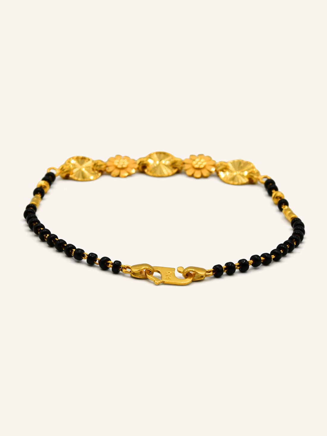 22ct Gold Ladies Flower Black Beads Bracelet - Roop Darshan