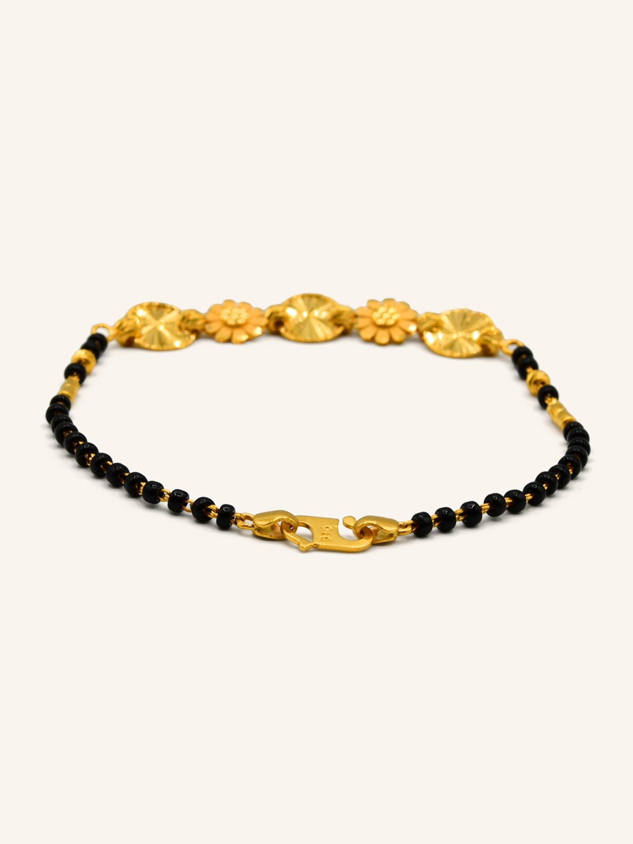 22ct Gold Ladies Flower Black Beads Bracelet - Roop Darshan