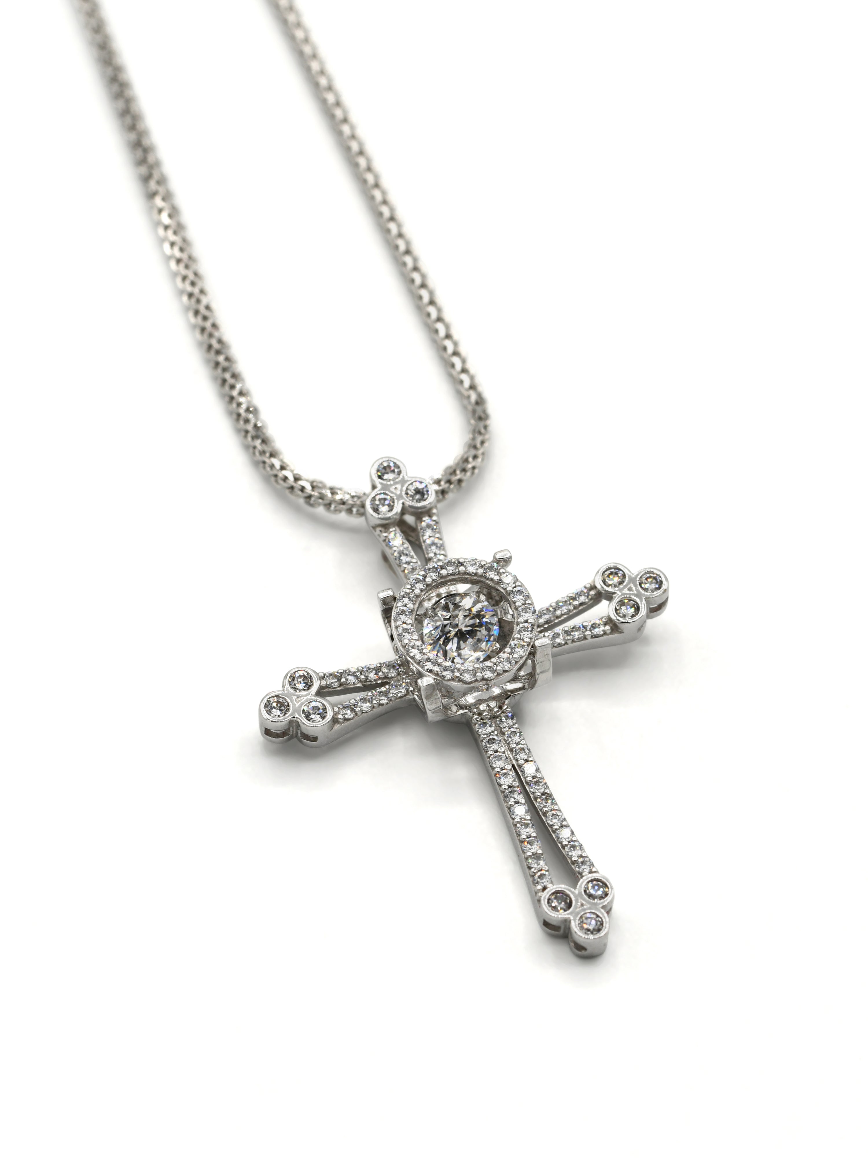 18ct Two Tone CZ Dancing Stone Cross Pendant - Roop Darshan