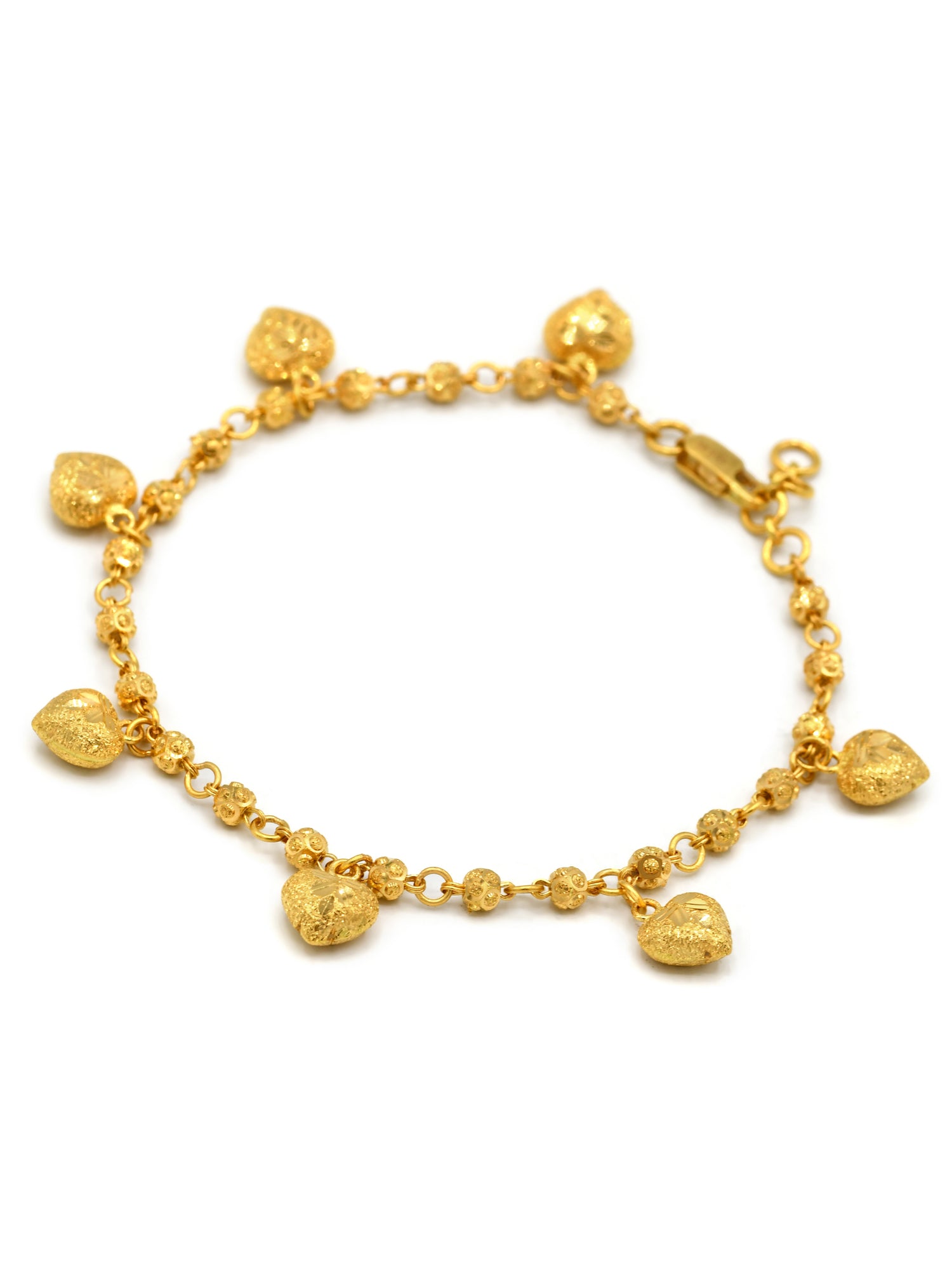 22ct Gold Heart Charms Ladies Bracelet - Roop Darshan