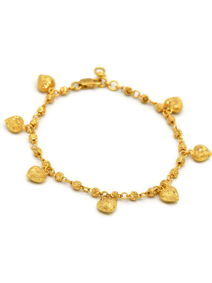 22ct Gold Heart Charms Ladies Bracelet - Roop Darshan