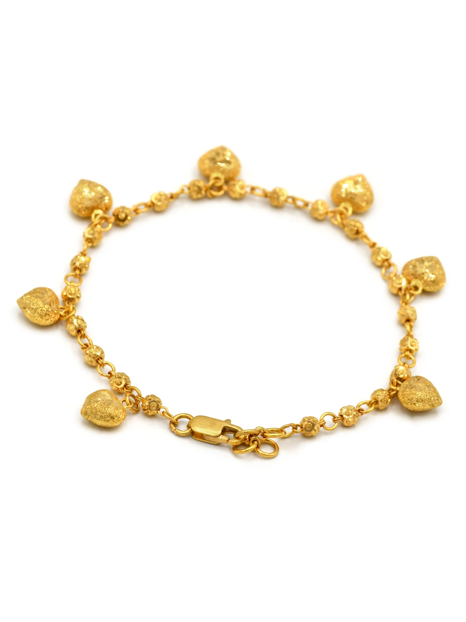 22ct Gold Heart Charms Ladies Bracelet - Roop Darshan