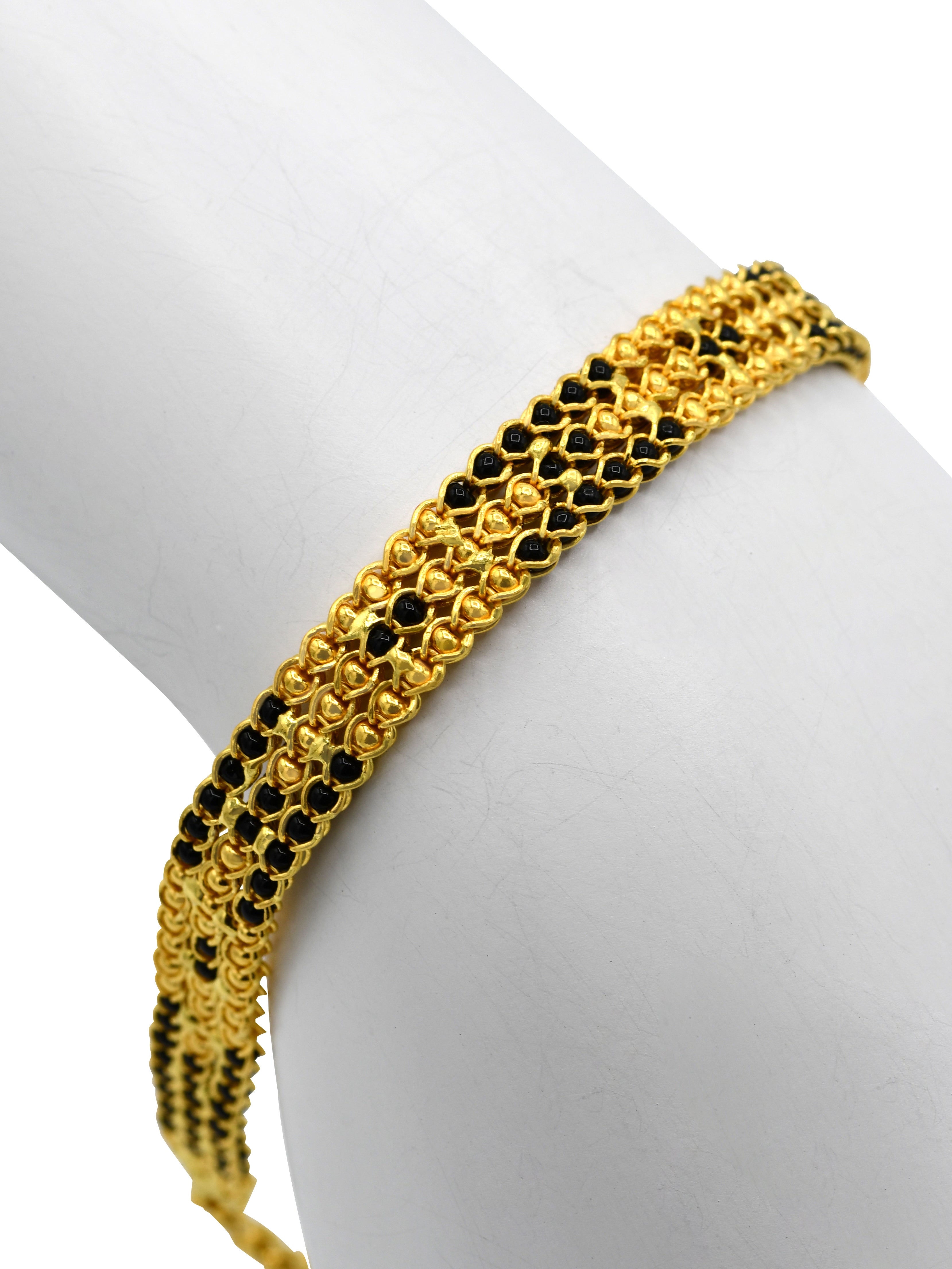 22ct Gold 3 Row Ball Black Beads Ladies Bracelet