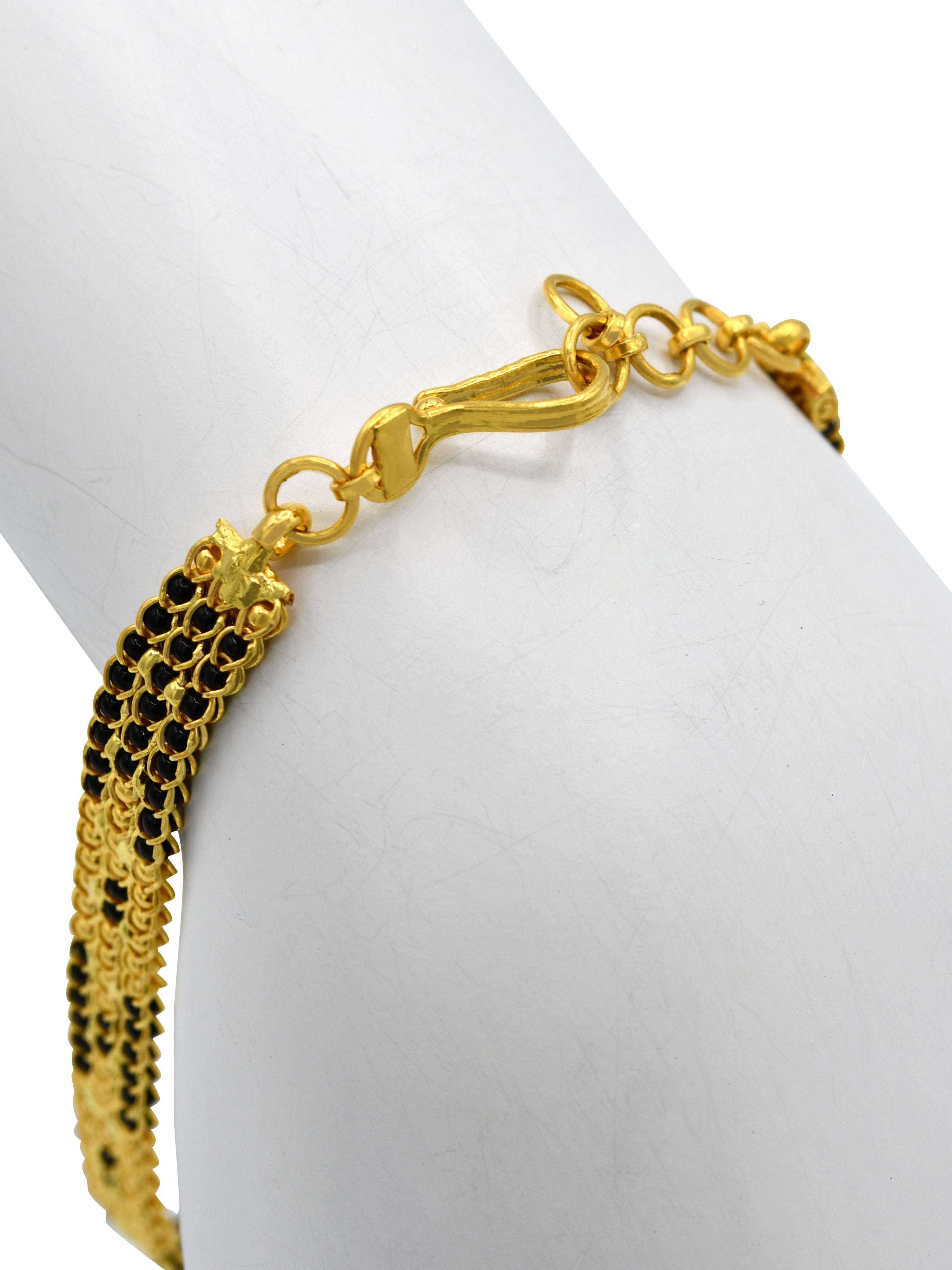 22ct Gold 3 Row Ball Black Beads Ladies Bracelet - Roop Darshan