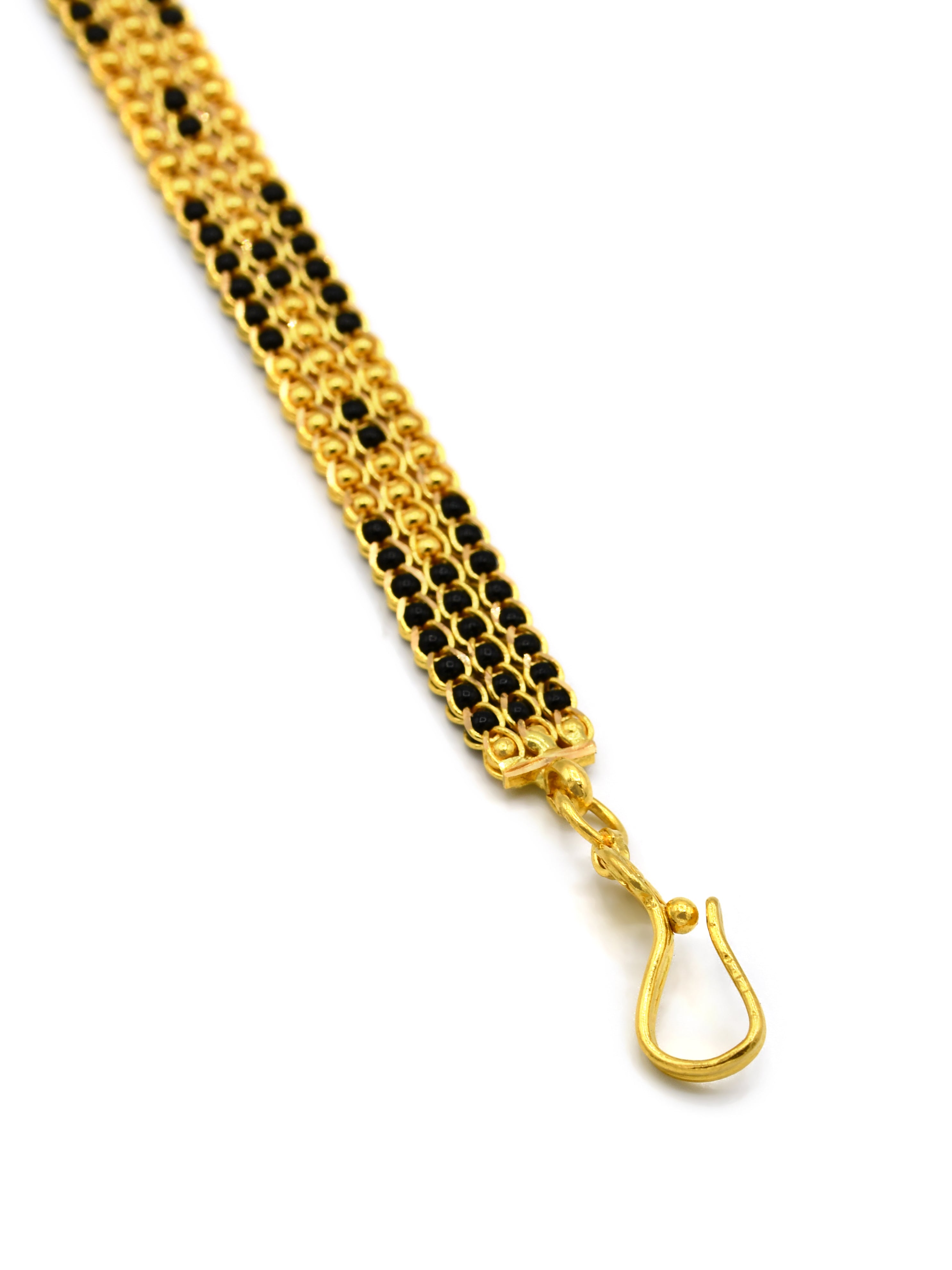 22ct Gold 3 Row Ball Black Beads Ladies Bracelet