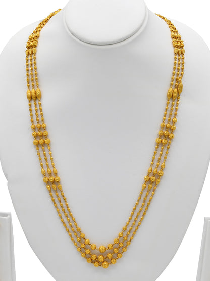 22ct Gold Ball 3 Row Necklace Set - Roop Darshan