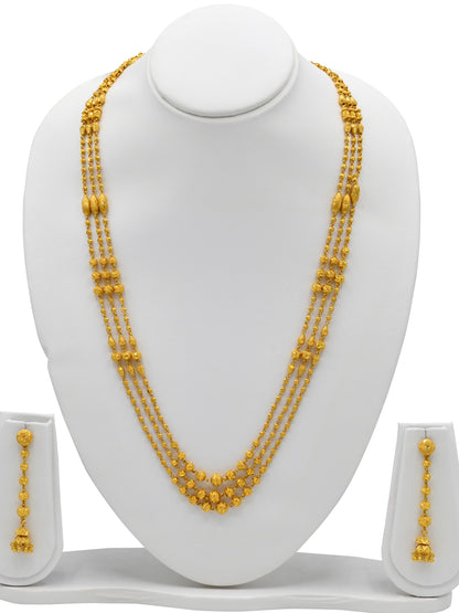 22ct Gold Ball 3 Row Necklace Set - Roop Darshan