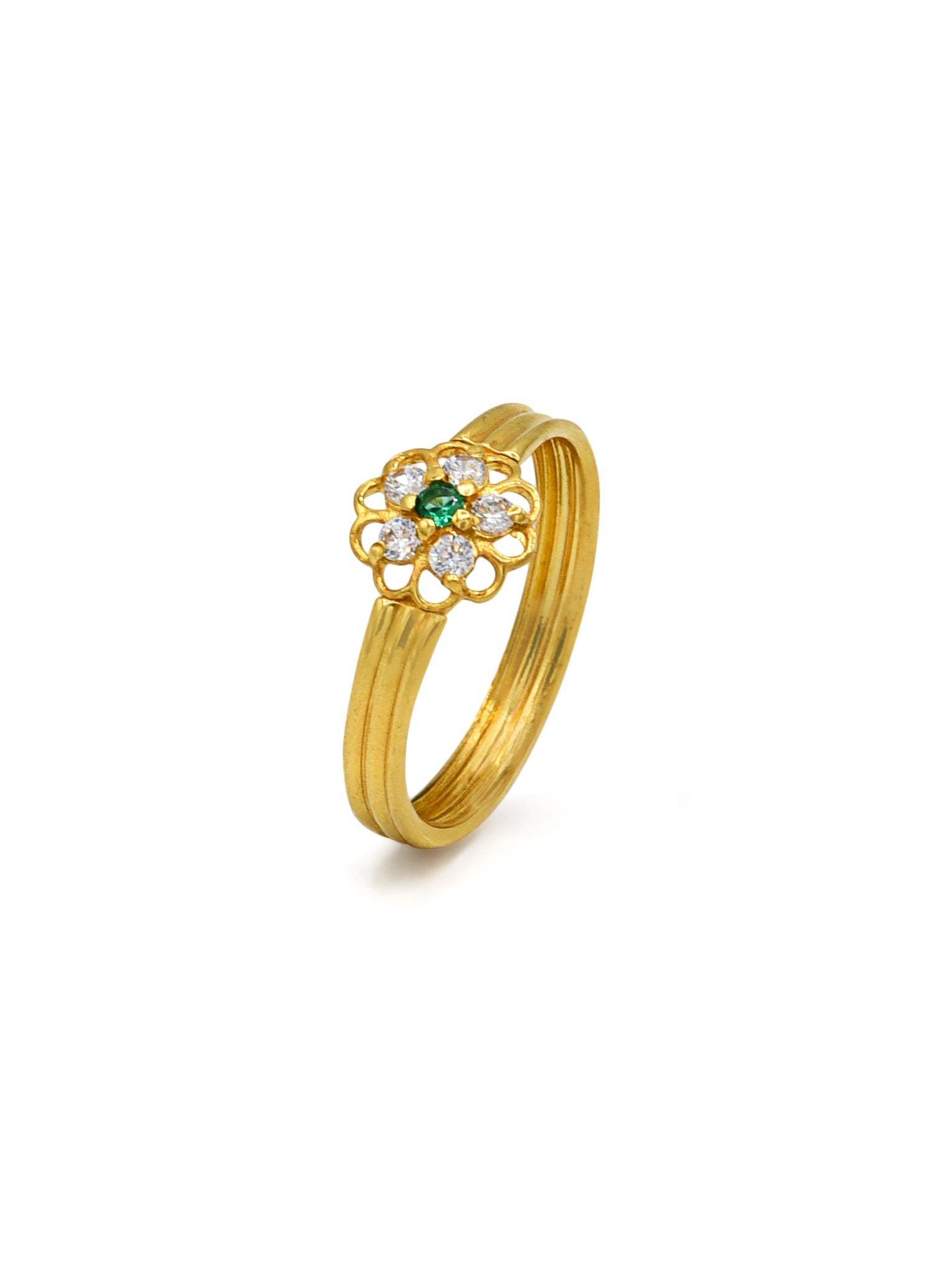 22ct Gold Green CZ Ladies Ring