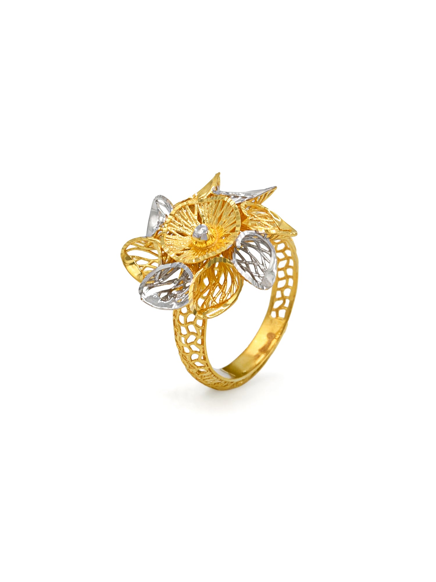 22ct Gold Two Tone Flower Ladies Ring