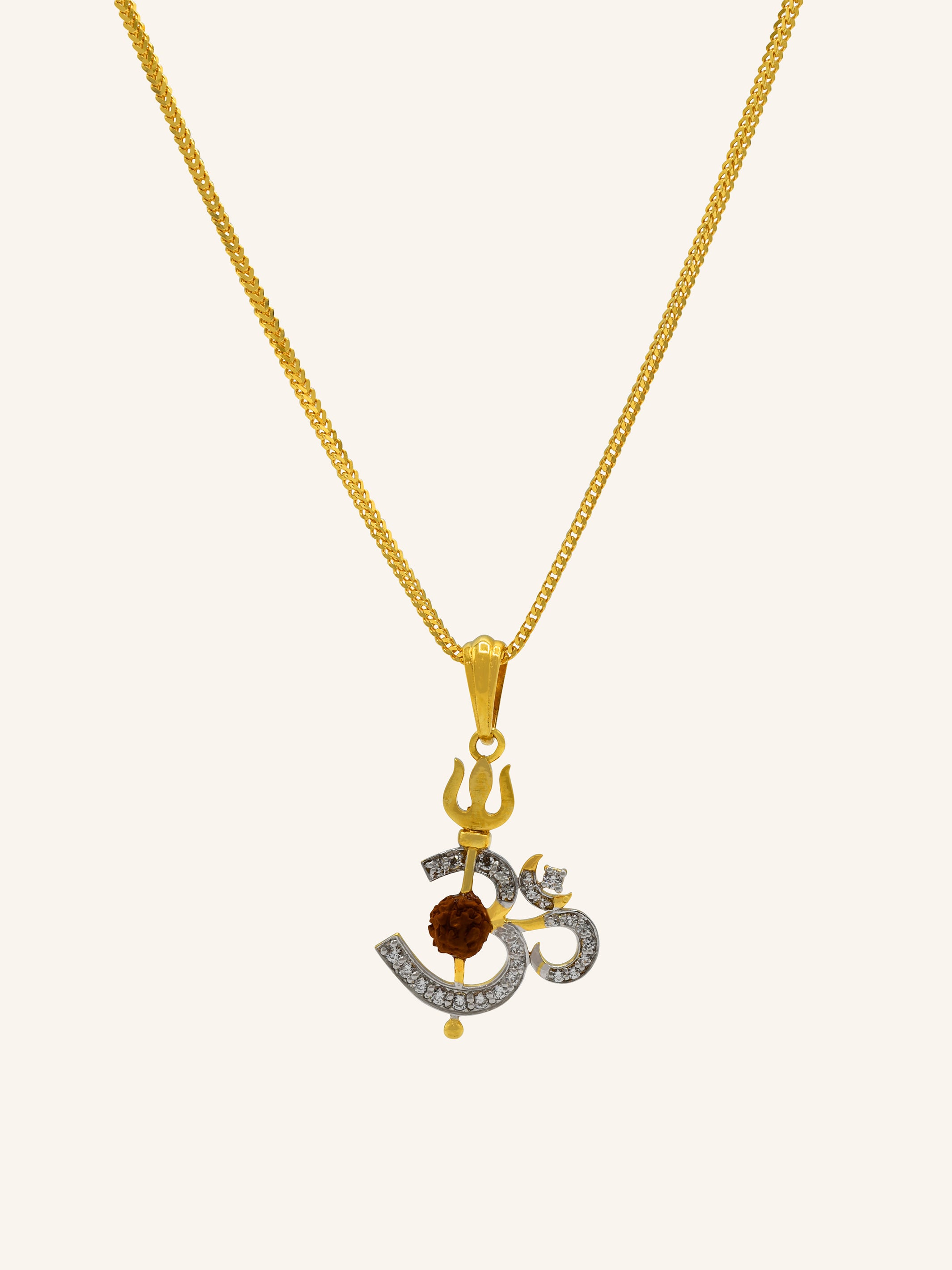 22ct Gold CZ OM Rudraskh Pendant 2.66 GMS - Roop Darshan