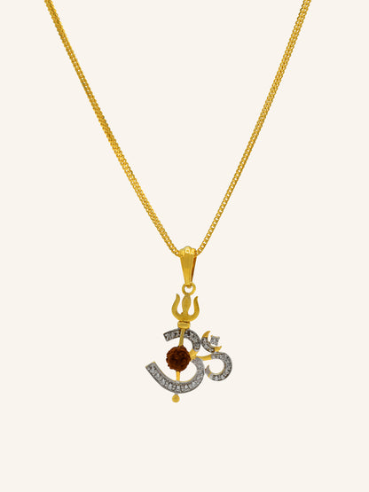 22ct Gold CZ OM Rudraskh Pendant 2.66 GMS - Roop Darshan