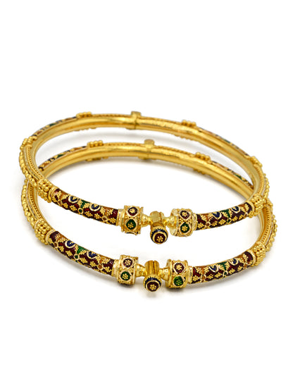 22ct Gold Minakari 2 Piece Screw Bangle - Roop Darshan
