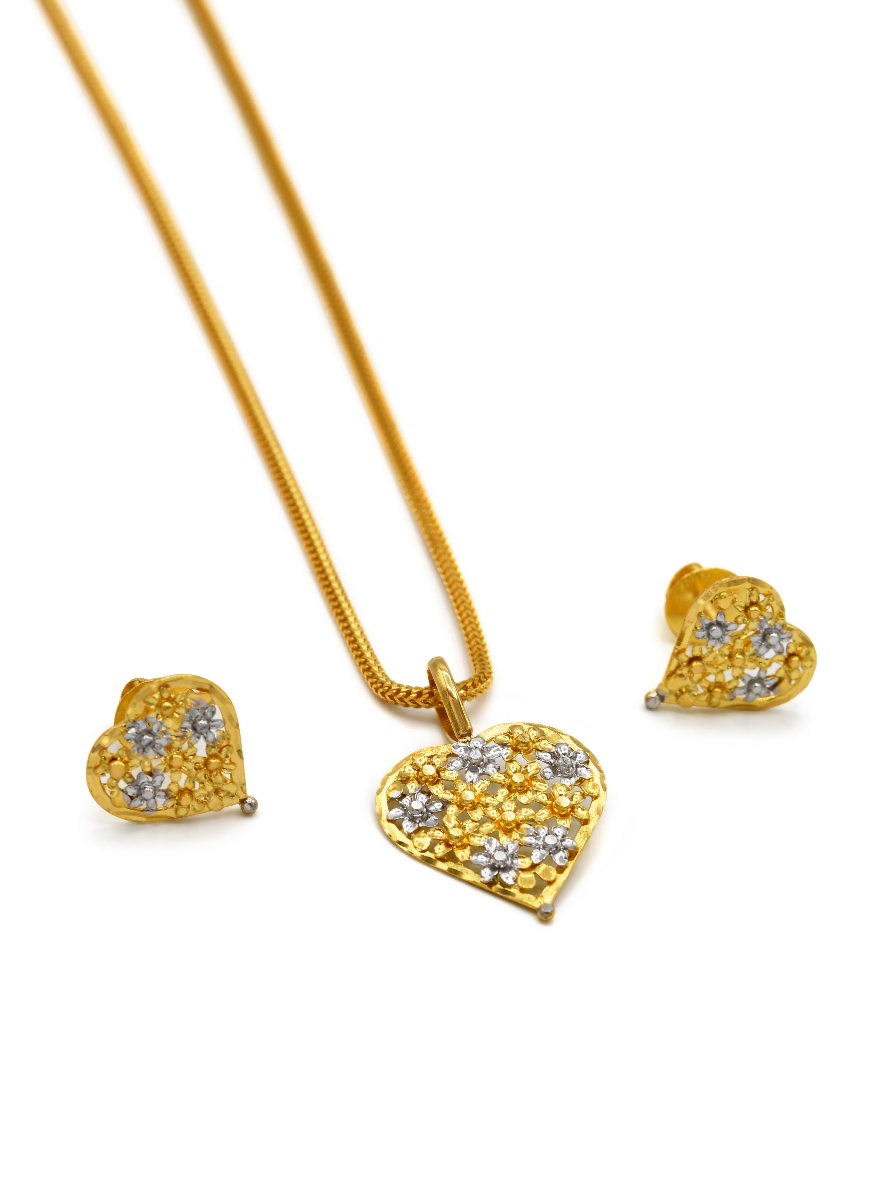 22ct Gold Two Tone Heart Pendant Set - Roop Darshan