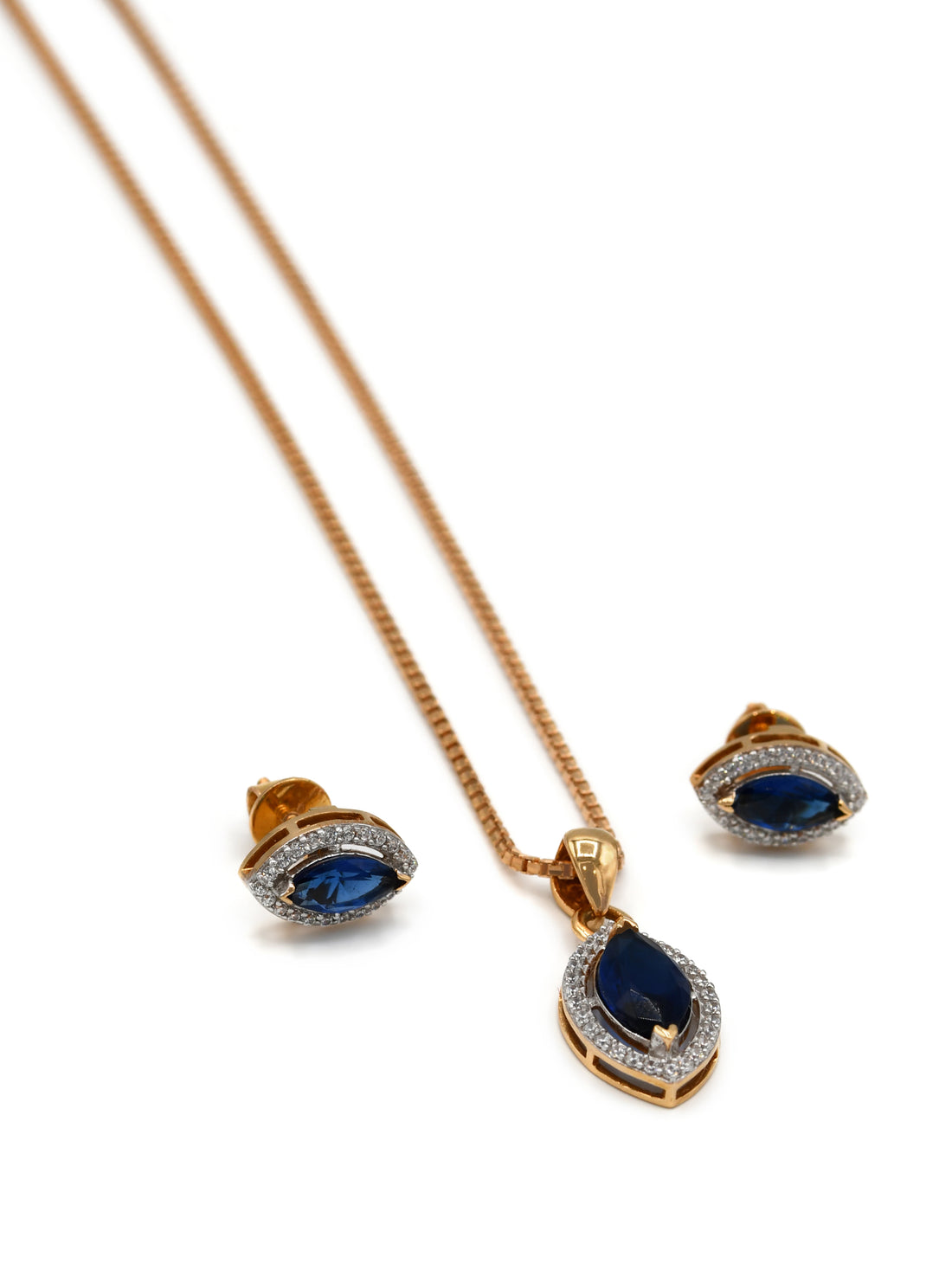 18ct Rose Gold Blue CZ Pendant Set