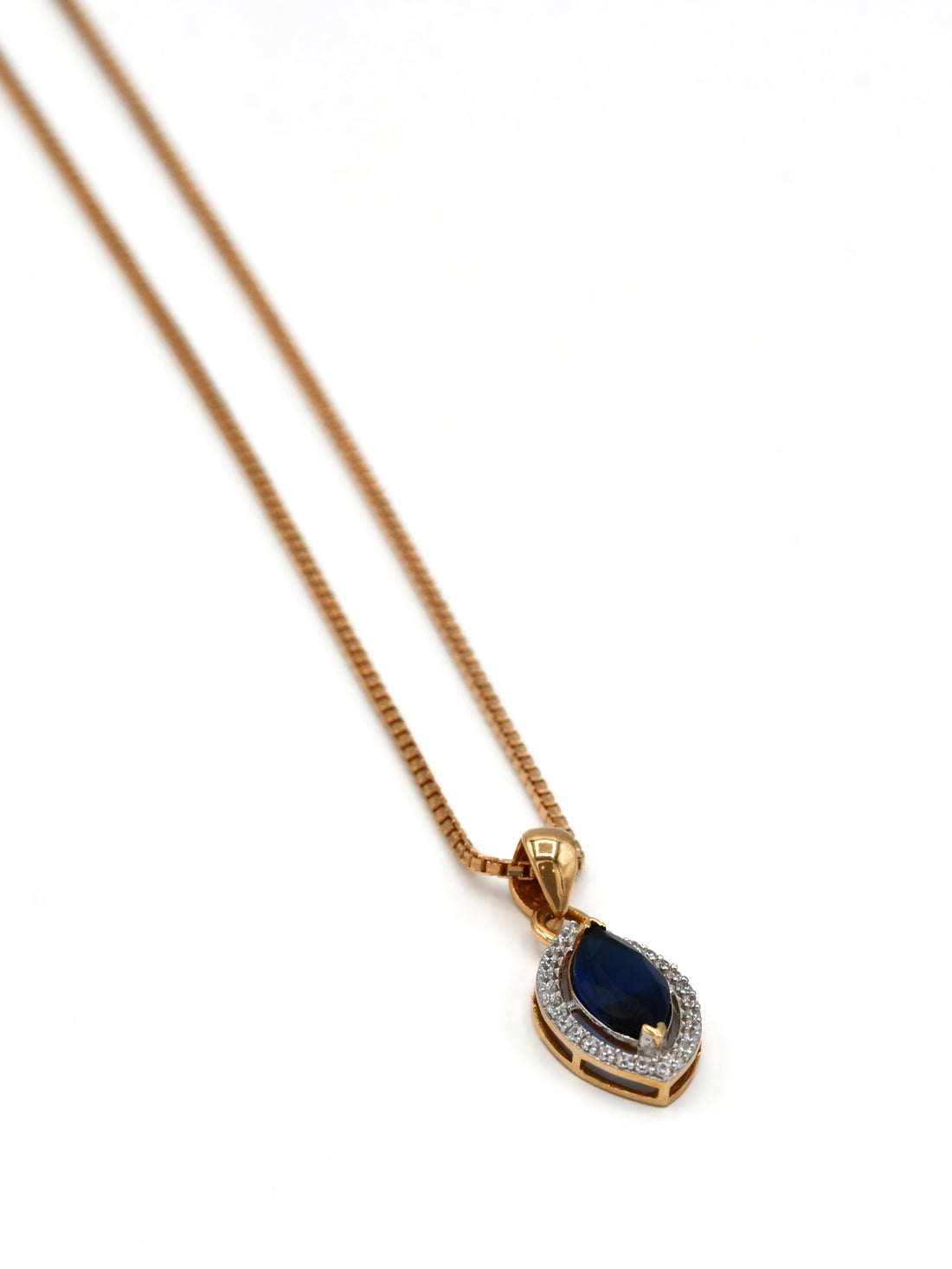 18ct Rose Gold Blue CZ Pendant Set