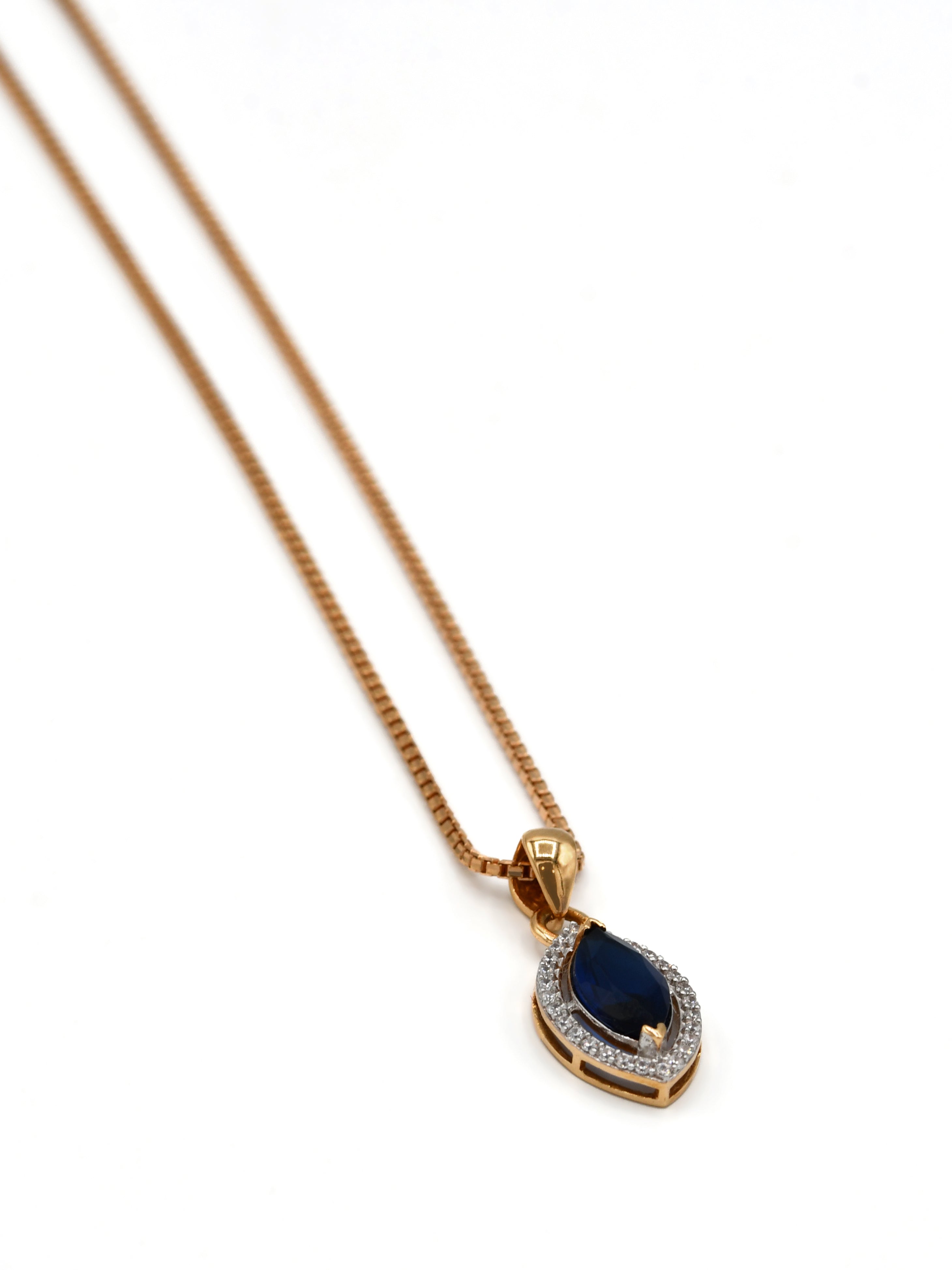 18ct Rose Gold Blue CZ Pendant Set - Roop Darshan