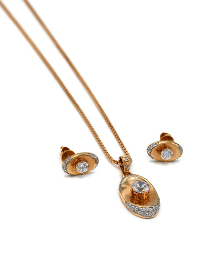 18CT Rose Gold Cz Pendant Set
