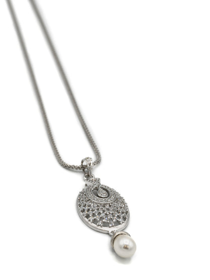 18ct Gold Rhodium CZ Pearl Pendant Earrings Set