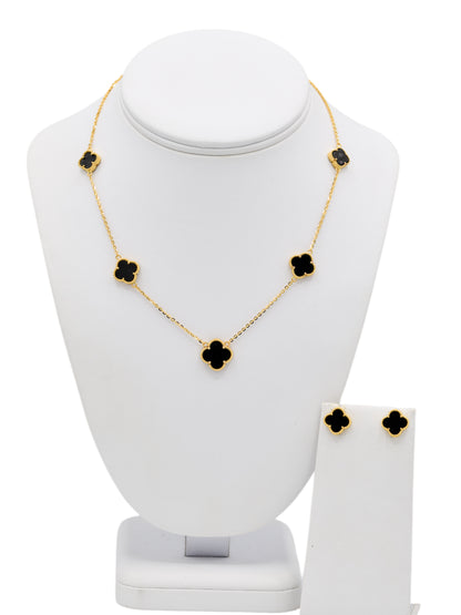 22ct Gold Black Flower Necklace Set