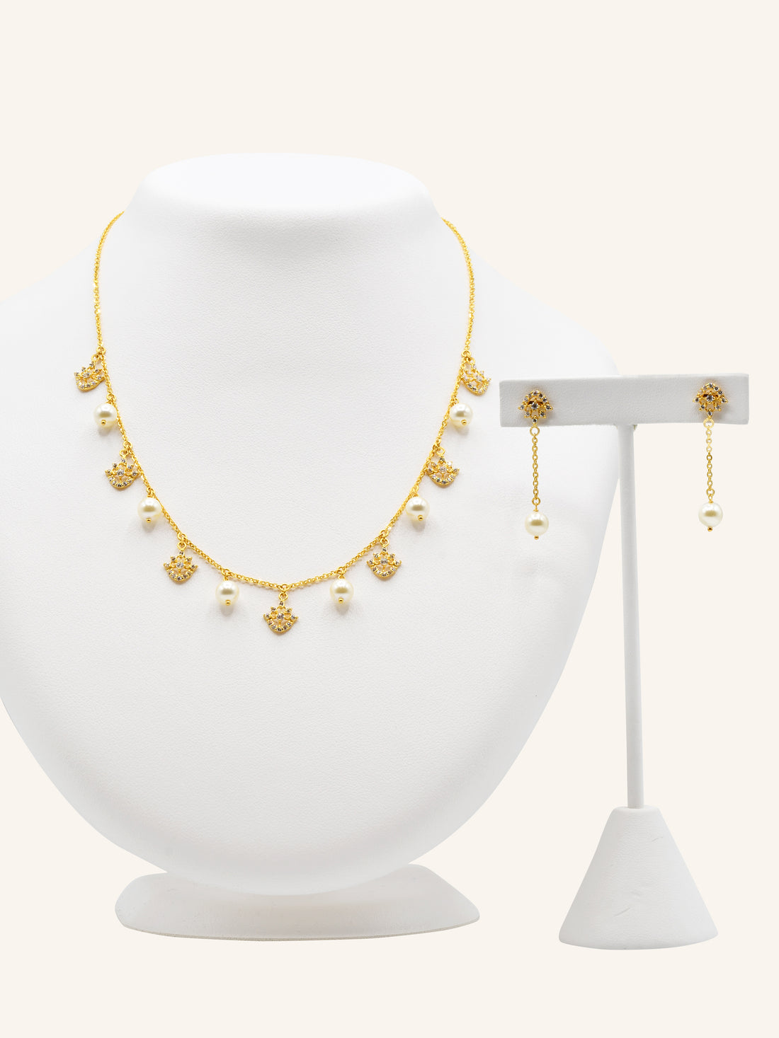 22ct Gold CZ Pearl Necklace Set 12.13 GMS - Roop Darshan