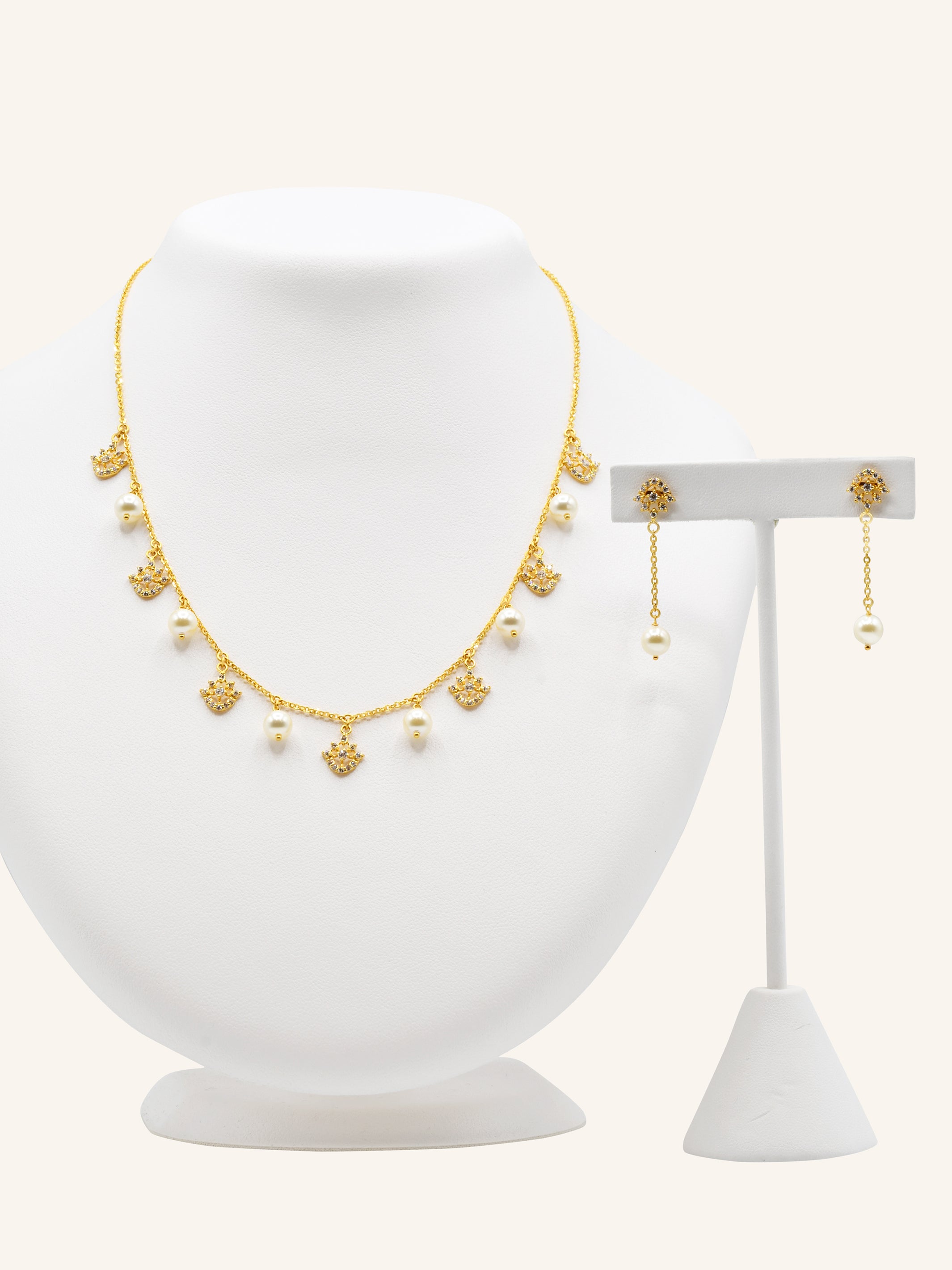 22ct Gold CZ Pearl Necklace Set 12.13 GMS - Roop Darshan