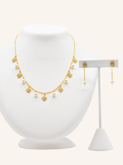 22ct Gold CZ Pearl Necklace Set 12.13 GMS - Roop Darshan