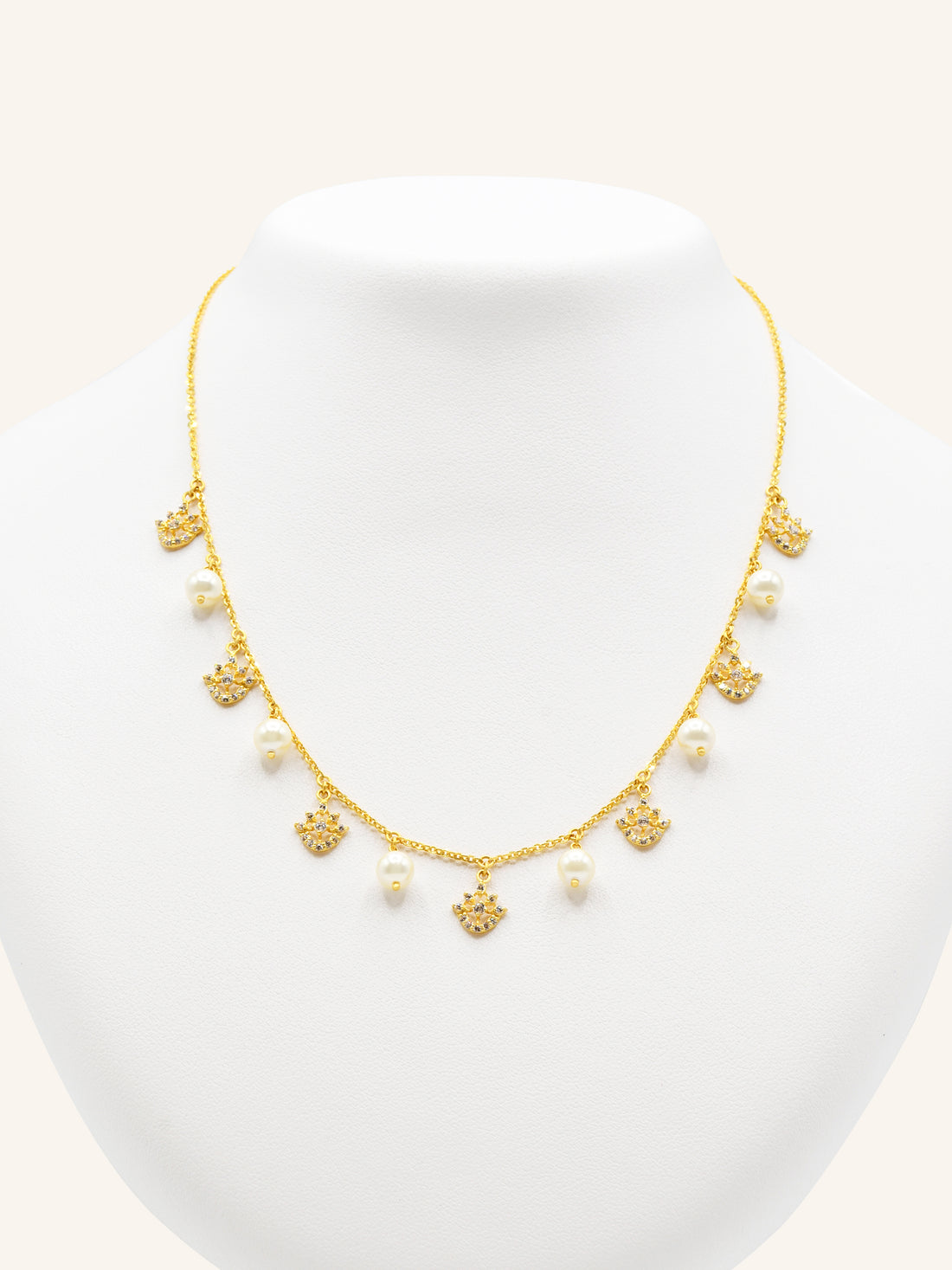 22ct Gold CZ Pearl Necklace Set 12.13 GMS - Roop Darshan