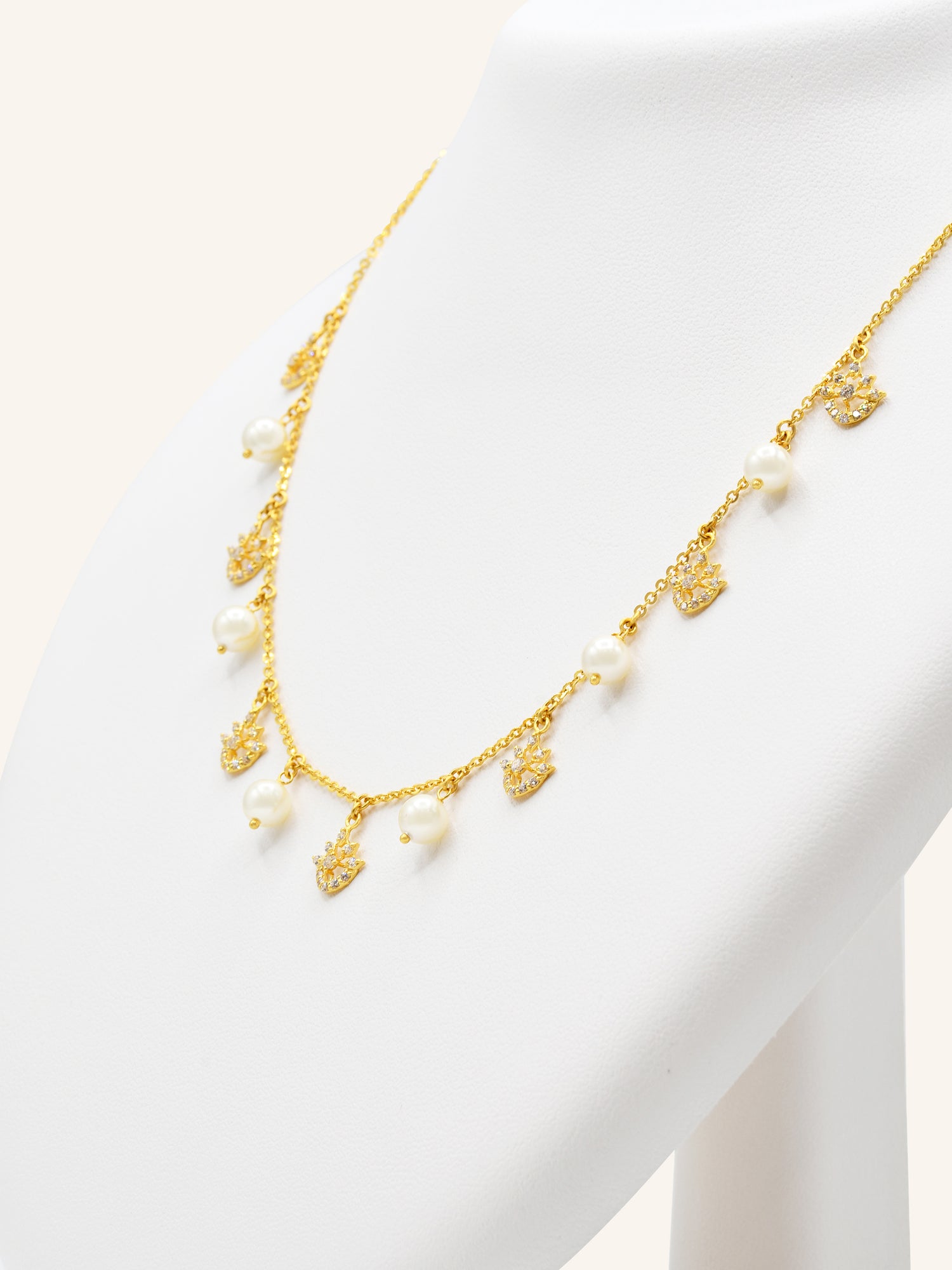 22ct Gold CZ Pearl Necklace Set 12.13 GMS - Roop Darshan