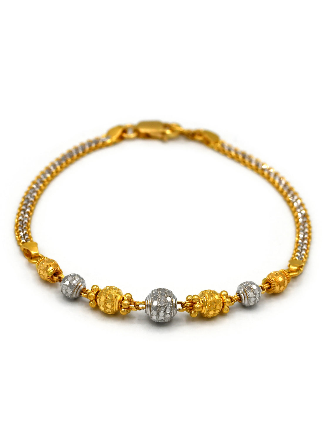 22ct Gold Two Tone Ball Ladies Bracelet