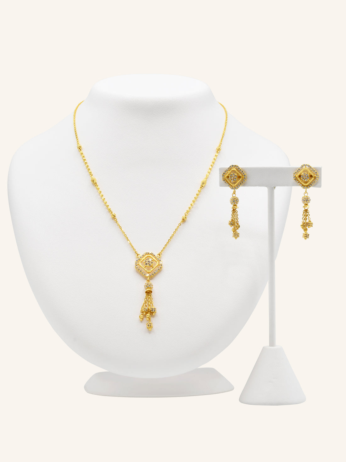 22ct Gold CZ Necklace Set 18.26 GMS - Roop Darshan