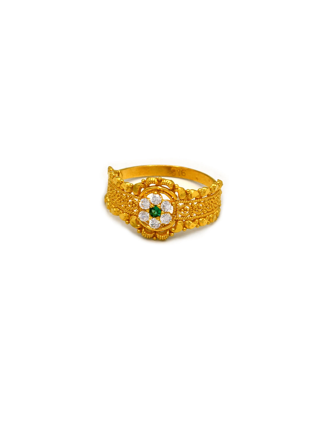22ct Gold Green CZ Ladies Ring