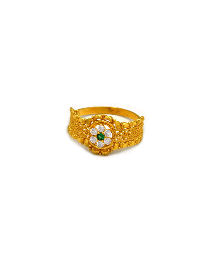 22ct Gold Green CZ Ladies Ring