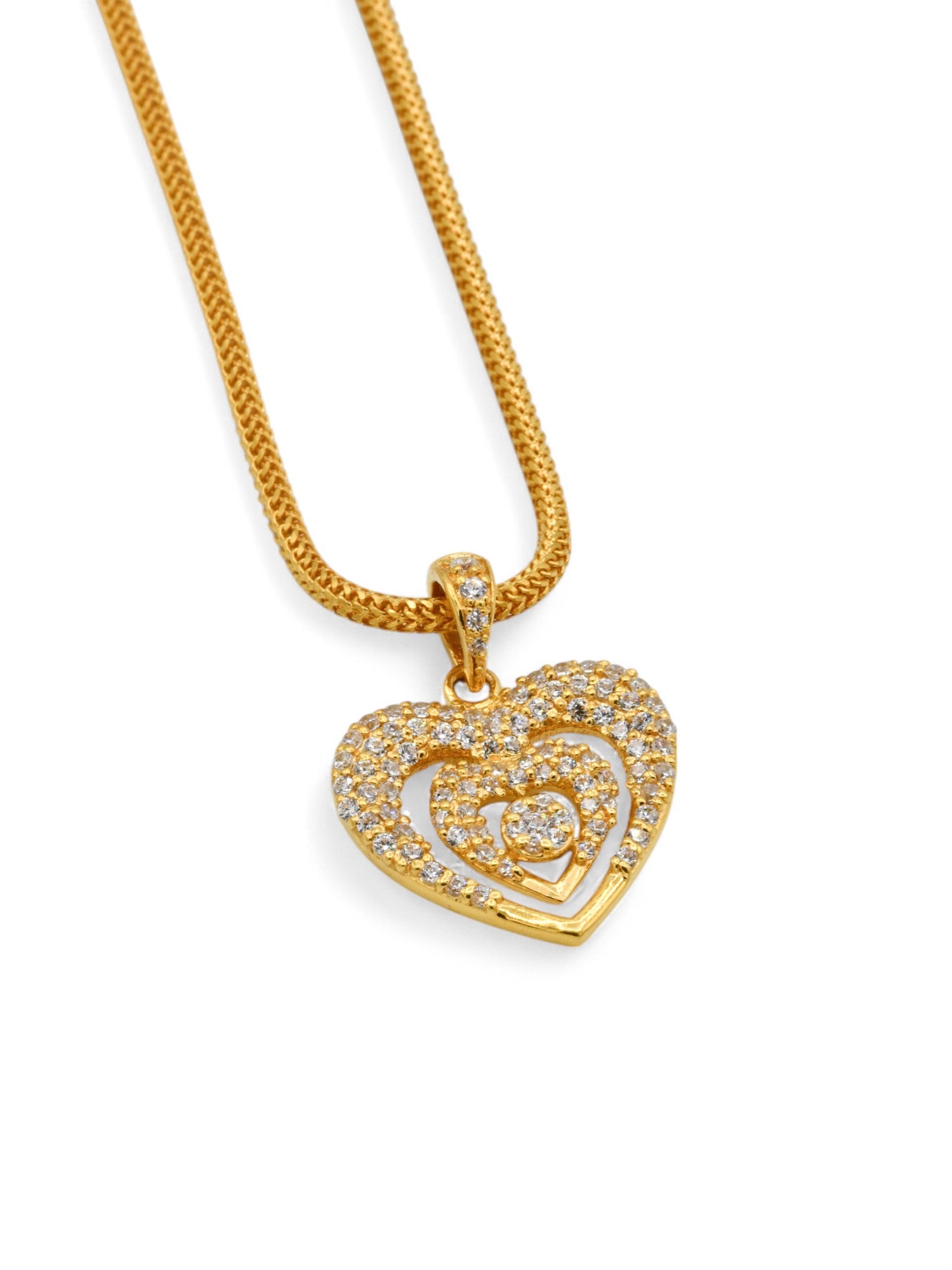 22ct Gold CZ Heart Pendant Set