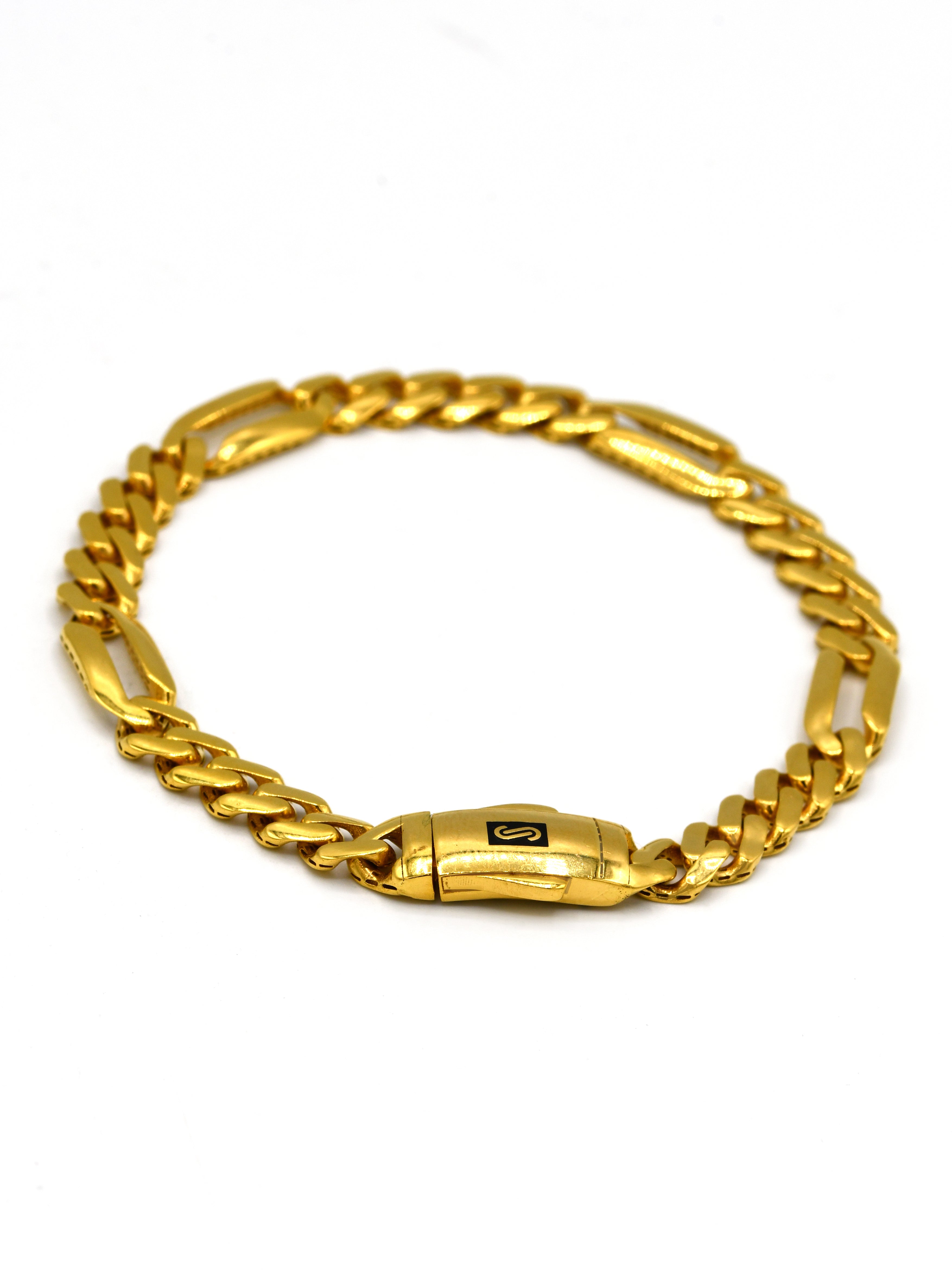 22ct Gold Hollow Figaro Monaco Bracelet