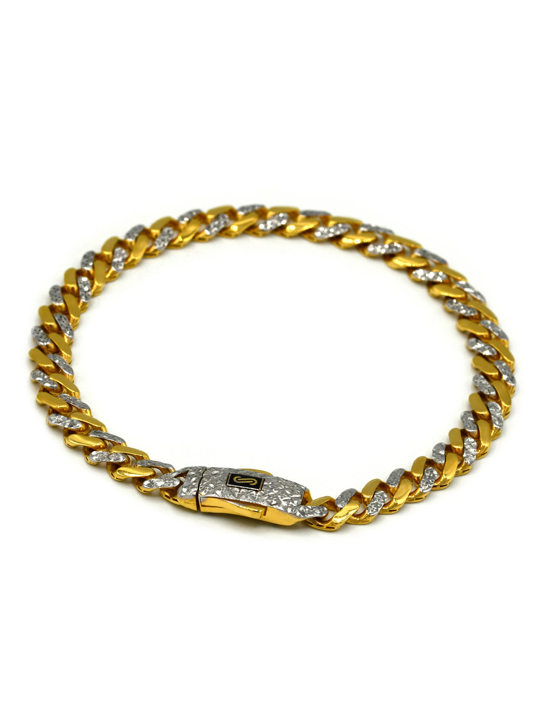 22ct Gold Two Tone Curb Monaco Bracelet