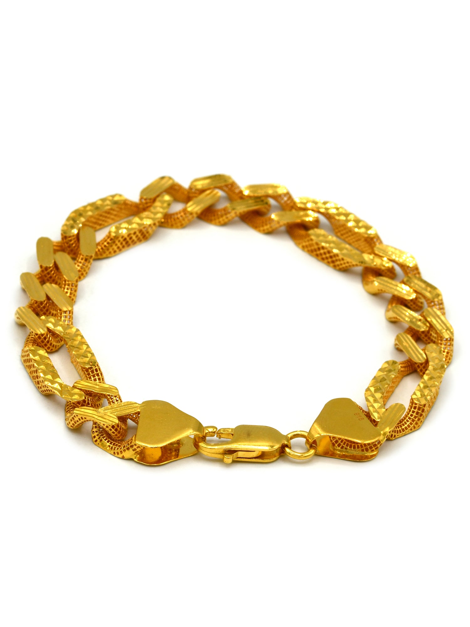 22ct Gold Hollow Figaro Mens Bracelet