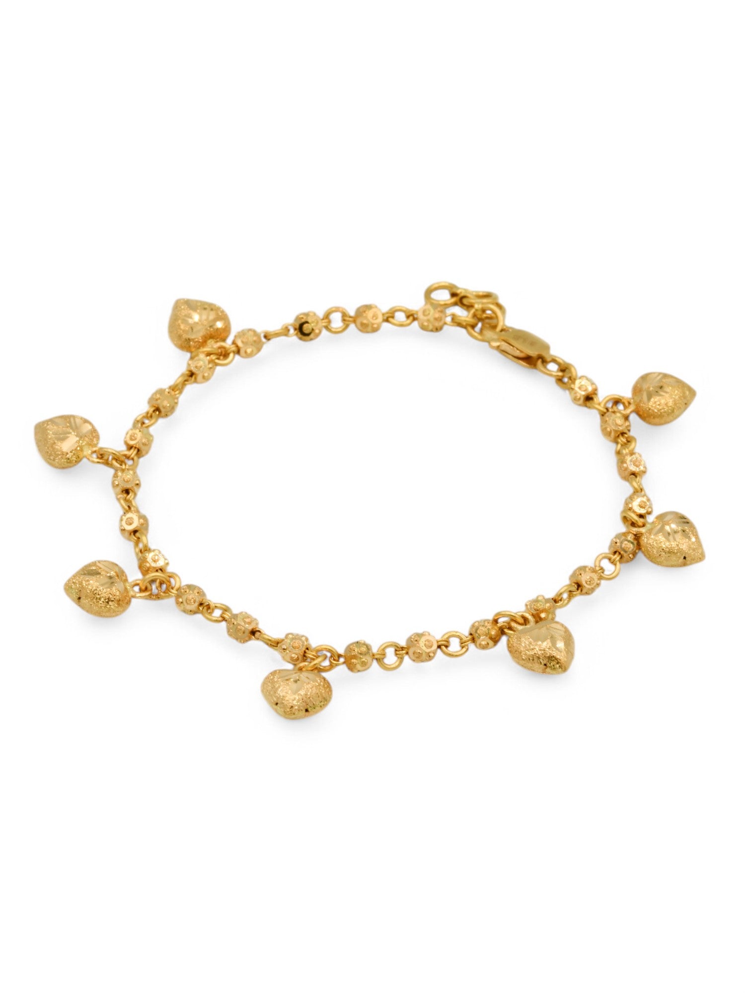 22ct Gold Ball Heart Charms Ladies Bracelet