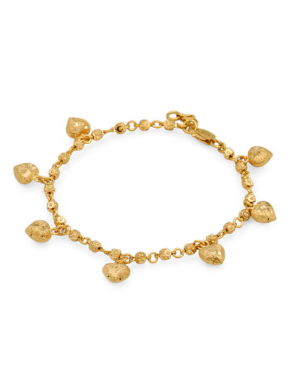 22ct Gold Ball Heart Charms Ladies Bracelet