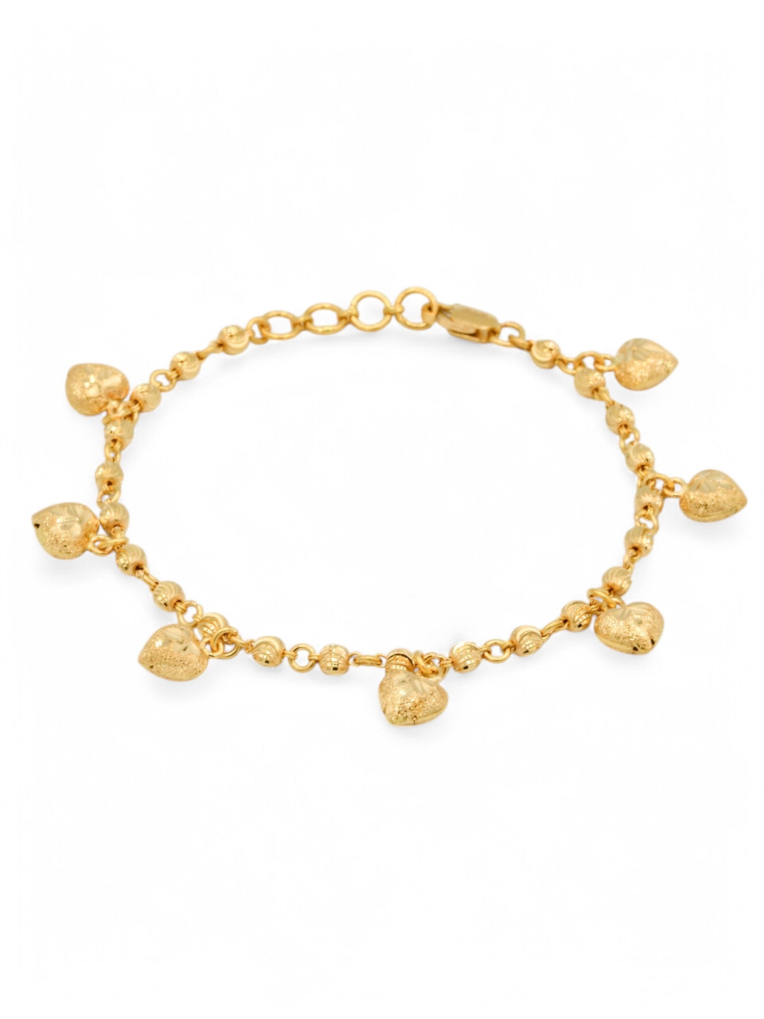 22ct Gold Ball Heart Charms Ladies Bracelet