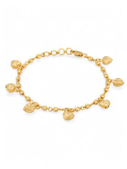 22ct Gold Ball Heart Charms Ladies Bracelet
