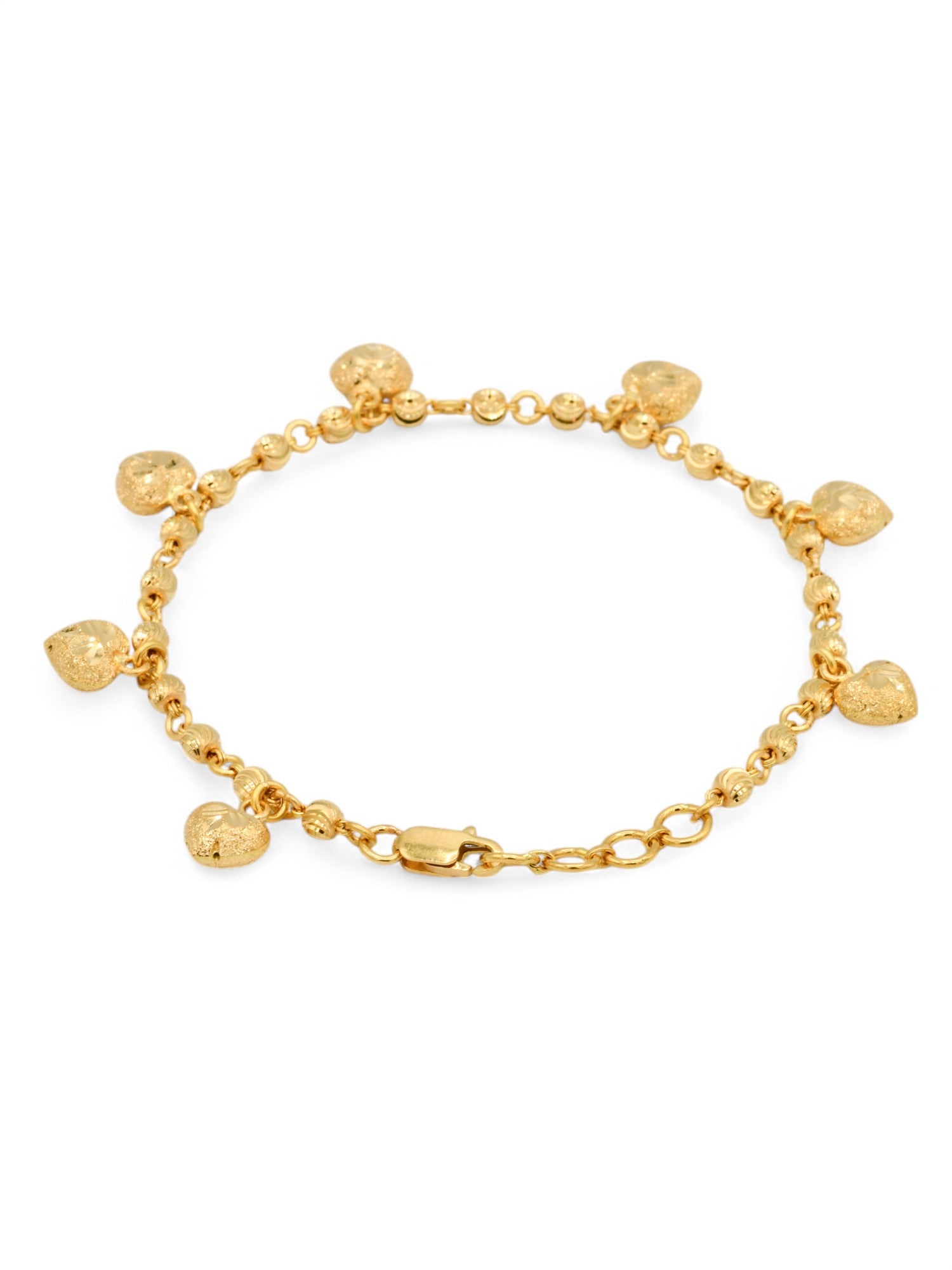 22ct Gold Ball Heart Charms Ladies Bracelet
