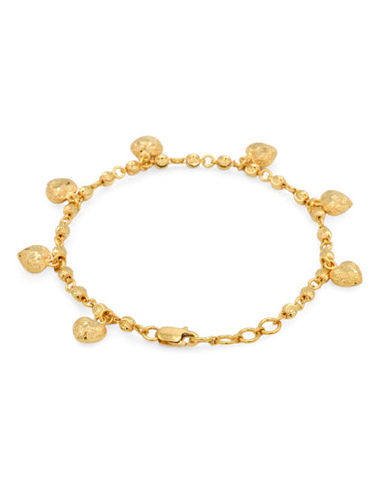22ct Gold Ball Heart Charms Ladies Bracelet