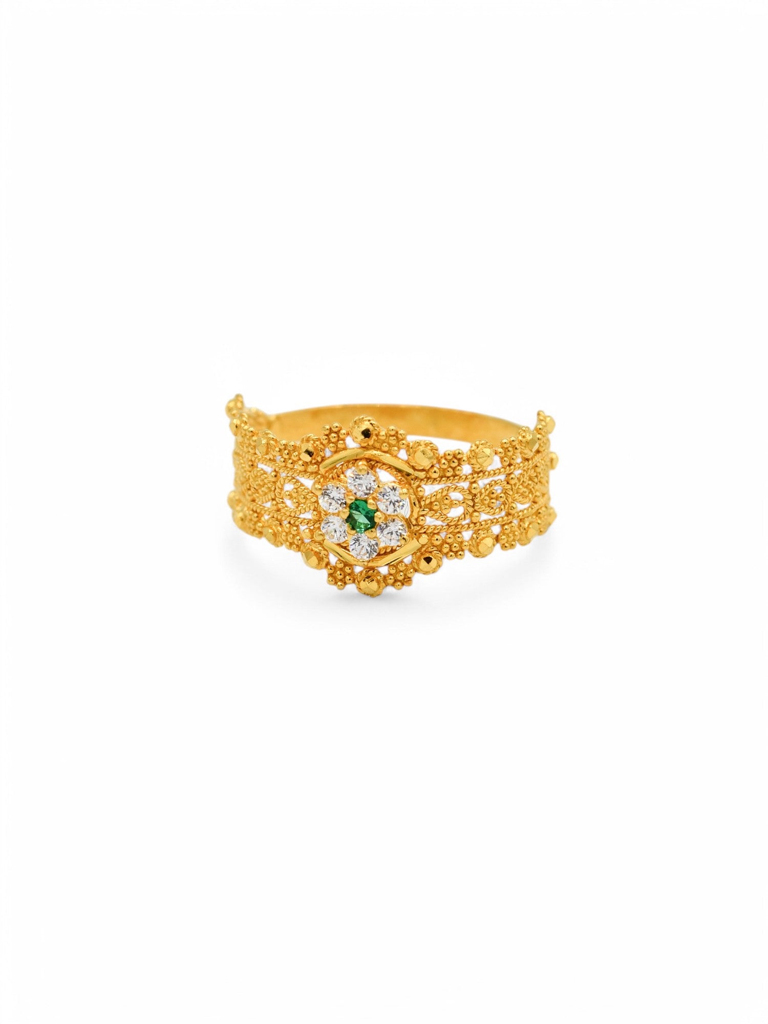 22ct Gold Green CZ Ladies Ring