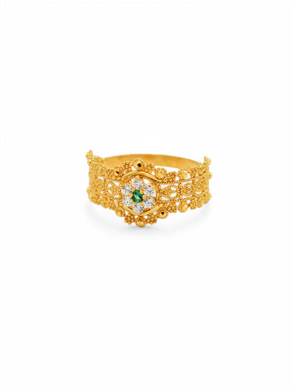 22ct Gold Green CZ Ladies Ring