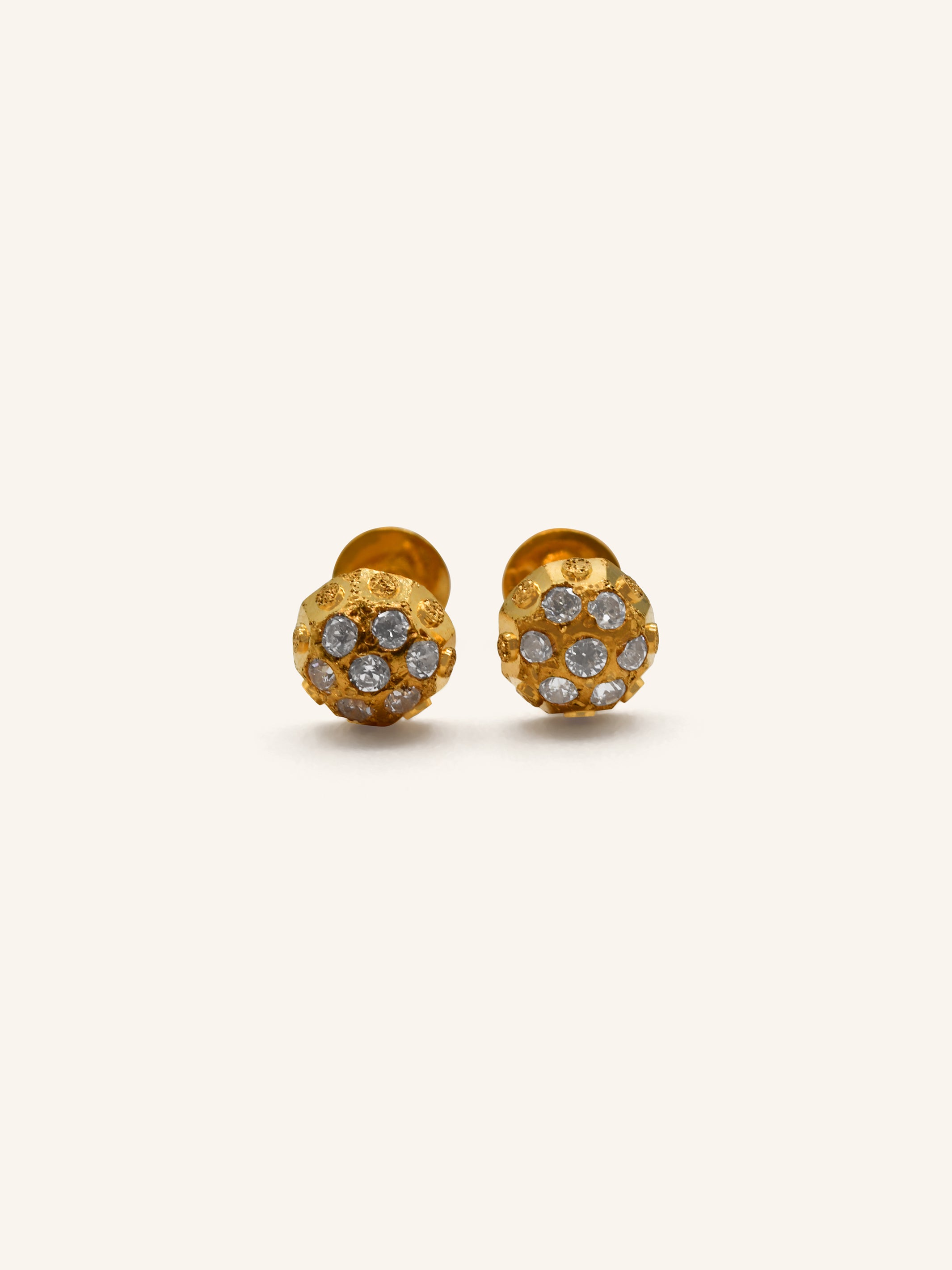 22ct Gold CZ Ball Stud Earrings 1.16 GMS - Roop Darshan